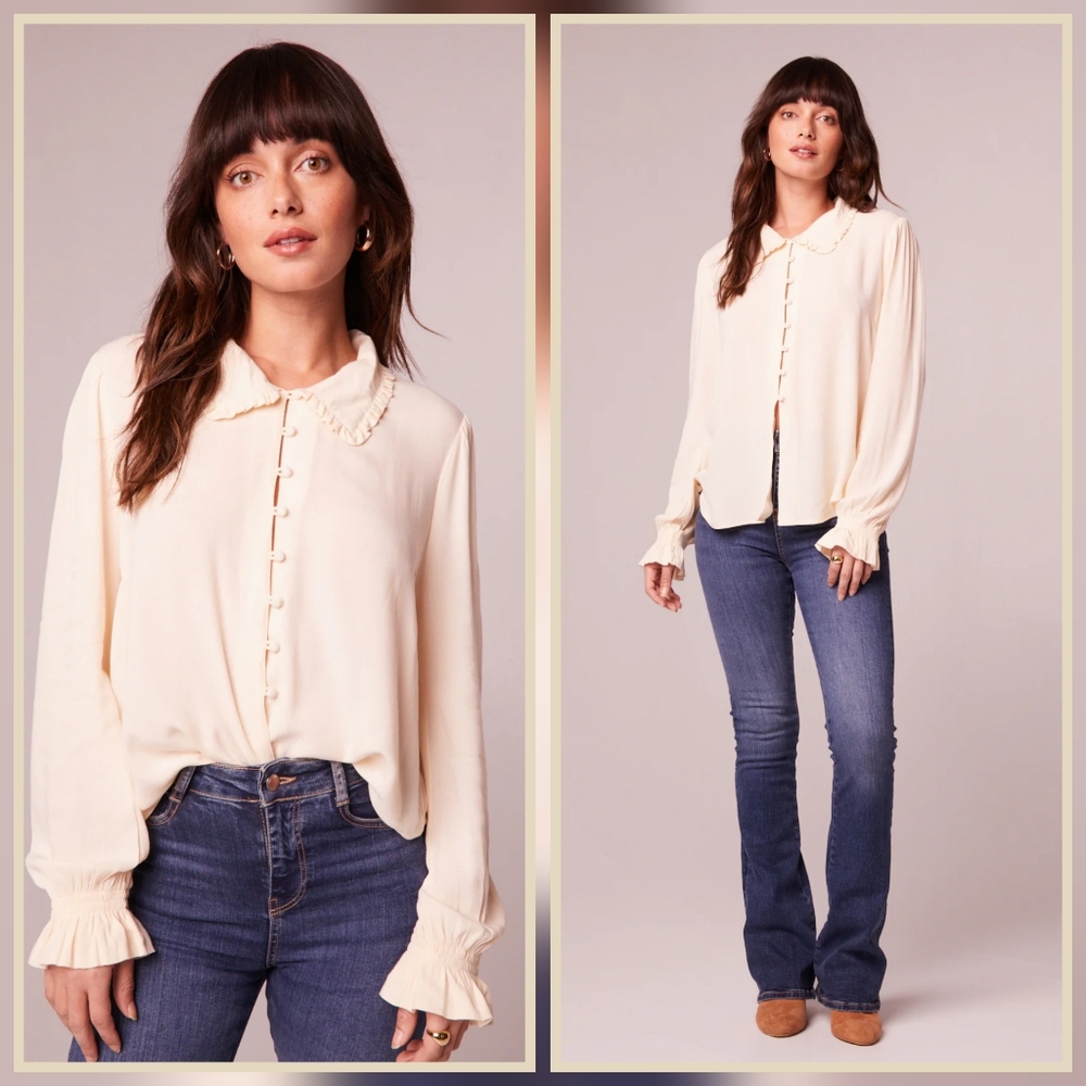 Band Of The Free Denise Cream Ruffle Collar Top - Picture 1 of 10